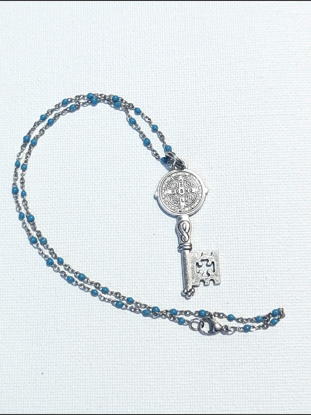 Stainless Steel Pendant Necklace with Turquoise Bead Chain